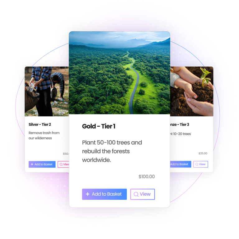 Preview of Givecloud’s memberships feature, showing customizable tiers used by nonprofits to grow recurring support.